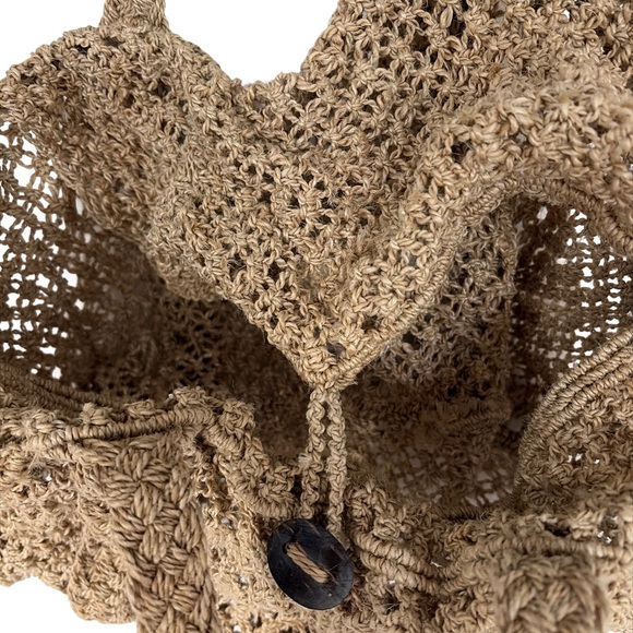 Handmade Tan Woven Crochet Hobo Bag Tote Boho Beach Summer Market Purse OS - Picture 3 of 4